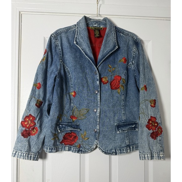 Mirasol Jackets & Blazers - Mirasol Embroidered Denim Blazer Jacket XL Floral Rose Boho Cottagecore Western